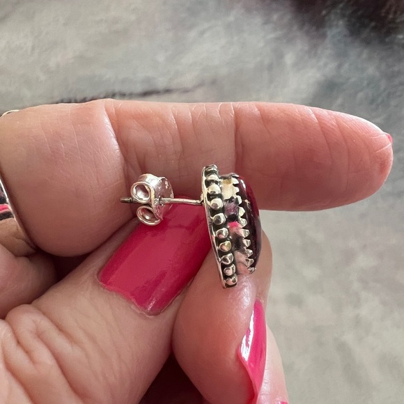 ❤️ Red Rose Pink Dahlia Turquoise 925 Southwestern Post Back Heart Earrings 7 gm - Picture 8 of 10